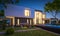 3d rendering of modern house in the garden at night