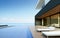 3D rendering of modern house with swimming pool on sea background, Exterior. 3d rendering