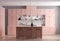3d rendering of modern kitchen cabinet in pink color
