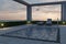 3d rendering of modern swimming pool at tiled terrace in the evening light