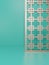 3D Rendering Monochrome Turquoise and Light Rose Gold Studio shot Background with Chinese Style Decoration Screen for Beauty, Food