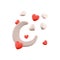 3d rendering moon with hearts around icon. 3d render Valentine's day romantic symbol icon. Moon with hearts around