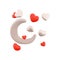 3d rendering moon with hearts around icon. 3d render Valentine's day romantic symbol icon. Moon with hearts around