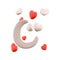 3d rendering moon with hearts around icon. 3d render Valentine's day romantic symbol icon. Moon with hearts around