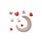 3d rendering moon with hearts around icon. 3d render Valentine's day romantic symbol icon. Moon with hearts around