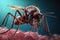 3d rendering of a mosquito on red blood cells and blue background, microscopic image of a mosquito, AI Generated