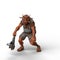 3D rendering of a mythical Troll creature holding a large wooden club weapon isolated on a white background