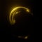 3d rendering. Neon gold paint oil on a black background with bright highlights. Spot in the form of a spiral.