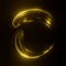 3d rendering. Neon gold paint oil on a black background with bright highlights. Spot in the form of a spiral.