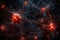 3d rendering of neuron cells with glowing particles in dark space, abstract background Ai Generative