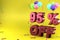 3d rendering of Ninety Five Percent Off, Different Ballon Color and Yellow Theme
