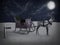 3D rendering of a north pole sign and reindeer with sleigh at night.