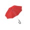 3d rendering of an open red umbrella with a black curved handle isolated on white background.