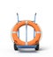 3d rendering of an orange boat lifebuoy on a hand truck
