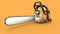 3d rendering of an orange chainsaw isolated in a orange studio background