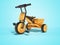 3D rendering orange childrens tricycle for child left view on blue background with shadow