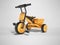 3D rendering orange childrens tricycle for child left view on gray background with shadow