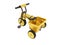 3D rendering of an orange childrens tricycle for child rear view on white background no shadow