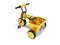 3D rendering of an orange childrens tricycle for child rear view on white background with shadow