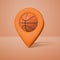 3d rendering of an orange location icon with a small basketball stuck inside of it.