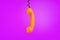 3d rendering of a orange retro phone receiver hangs from a black cord on a purple background.