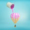 3d rendering of overturned paint can leaks magenta colored paint over a hot air balloon.