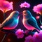 3D rendering of a pair of birds kissing on a flower background Generative AI