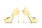 3D rendering of a pair of golden high heels