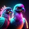 3d rendering of a pair of pigeons in neon light. generative AI