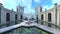 3D rendering of the palace courtyard with fountain