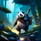 3D rendering of a panda warrior in a deep forest. Generative AI