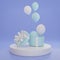 3D rendering pastel balloon floated up from blue gift box on blue background
