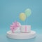 3D rendering pastel balloon floated up from white gift box on blue background
