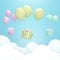 3D rendering pastel gift box with balloon on cloud