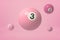 3d rendering of pastel pink snooker balls floating in air on pastel pink background.