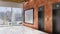 3D rendering perspective close up elevator doors with large board