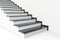 3d rendering. perspective view of modern black plate on white cement stairs background