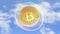 3d rendering of a physical golden bitcoin in a soap bubble