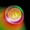 3d rendering of a physical golden bitcoin in a soap bubble