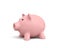 3d rendering of a pink ceramic piggy bank on white background.