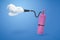 3d rendering of pink foam portable fire extinguisher on blue background