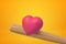 3d rendering of pink heart and wooden baseball bat on yellow background
