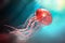 3d rendering of pink jellyfish floating in the dark blue ocean b