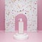 3D rendering pink lotion pumphead bottle on terrazzo background