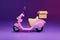 3D Rendering Pink motor scooter with box in purple background for delivery order