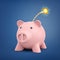 3d rendering of a pink piggy bank with a burning wick attached to the top.