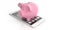 3d rendering pink piggy bank on a smartphone