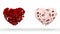 3D rendering of pink and red hearts, symbols of the Valentine`s day. Two hearts of different structures, with curves and smooth