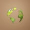 3d Rendering. Planet earth icon eco papercut on brown background.