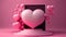 3d rendering podium splay heart pink ball happy valentines day background valentine nubes romantic wedding love abstract gift
